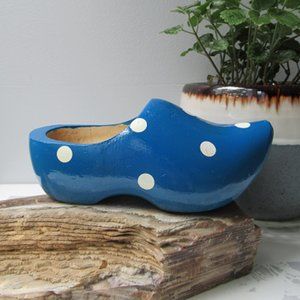 Wooden Holland Children's Shoe Blue with White Polka Dots